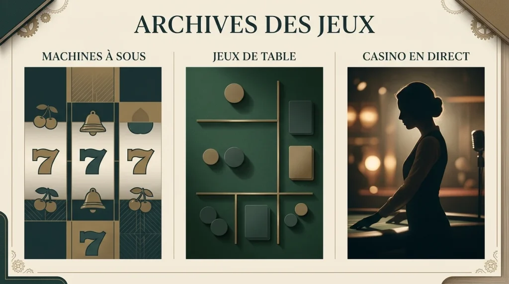 Mosaïque abstraite représentant machines à sous, jeux de table et casino en direct sans logo commercial